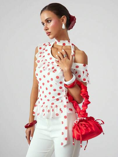 Fairycore Red Satin Pleated Dumpling Shape Handbag Shoulder Bag With White Lace Trim - Elegant Bag For Vacation Travel Outfits