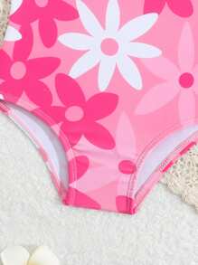 Young Girl Tropical Flower Print Ruffled One-Piece Swimsuit ,Kid Beachwear Summer Holiday
