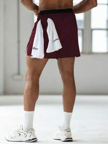 Manfinity Sport Corelite 男士休闲撞色印花侧开衩运动短裤骑行短裤跑步短裤