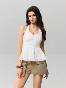 SHEIN MOD Women's White Halter Tie Front Camisole Top - White - View 1