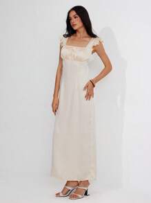 Roylia Women's Elegant Fashion Cap Sleeve Long Dress - Apricot - View 4