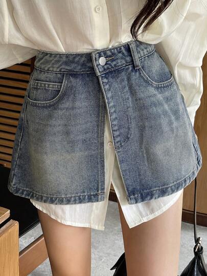 DAZY 女士牛仔围裹式开衩裙牛仔裙