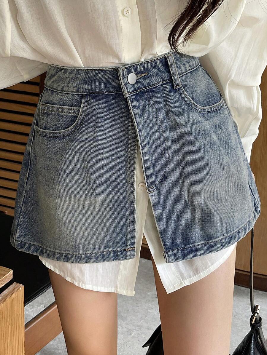 DAZY Women's Denim Wrap-Around Slit Skirt Jeans Skirt - Medium Wash - View 1