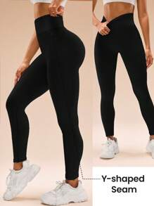 Easithlete 2 pièces Leggings de yoga taille haute de couleur unie, lot de 2 pantalons de yoga