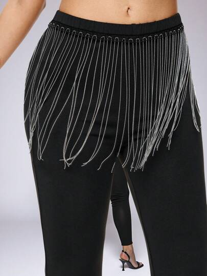 Grunge Punk Pantalon long avec franges en métal pour femmes, tenue de soirée sexy Y2K