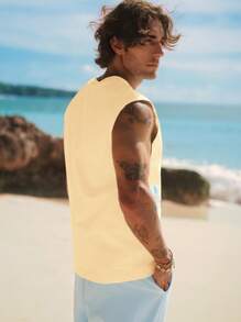 Manfinity VCAY Men's Knitted Sleeveless Floral Casual Tank Top, Suitable For Summer - Mustard Yellow - View 2