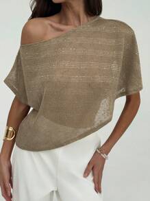 Aloruh Blusa feminina elegante com decote assimétrico e manga curta