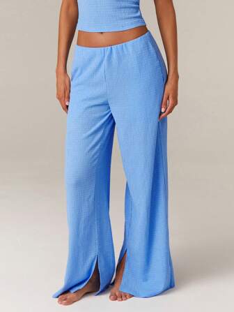 Athîral Women's Slit Hem Casual Blue Split Hem Trouser