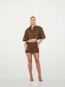 KIZN Minifalda con cierre de botones de talle alto de algodón popelín con línea A, falda corta casual para otoño e invierno para uso en la oficina