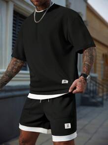 Manfinity CasualCool Men's Casual Crew Neck Short Sleeve T-Shirt Set, Summer Mens 2 Pieces Outfits Summer Mens Two Pieces Outfits Men Two Pieces Outfits Short Set Men Two Pieces Short Sets Mens 2 Pieces Outfits Short Set