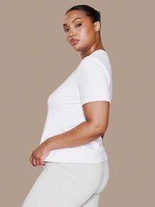 MUSERA 加大码短袖修身长款弹力T恤，适合春季、度假、夏季、假日穿着，优雅休闲，也适合冬季穿着。 - 白色 - 查看 4