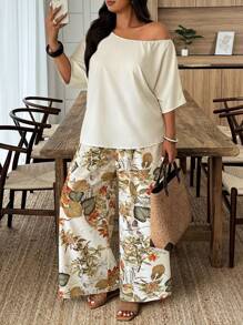 Weeklong Set de 2 piezas con estampado aleatorio para vacaciones en talla grande