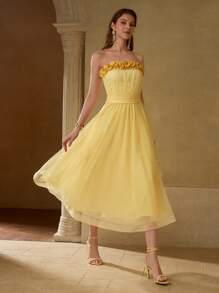 MOTF PREMIUM GATHERED FLOWY COCKTAIL DRESS - Yellow - View 1