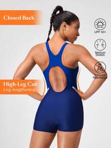 Swim Nautrix Women's Sleeveless Solid Color Backless Beach Swimwear Rashguard, Summer Holiday Sports Surfing Suit