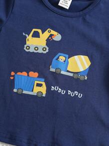 SHEIN 3件套男女通用婴儿情人节汽车和心形图案圆领短袖连体衣套装 - 藍色 - 查看 5