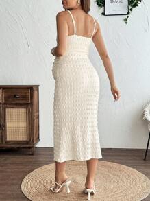 SHEIN Maternity Solid Color Hollow Out Knot Slim Fit Elegant Cami Dress Baby Shower Dress Maternity Maternity Dress Baby Shower Work Summer Dresses Women Short Dresses Summer Women White Dress - Apricot - View 2