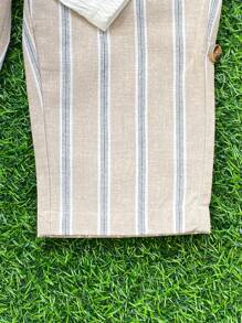 2 Stücke/Set Baby Jungen Lässiger, vielseitiger Outfit mit Stehkragen Langarmoberteil & gestreifter Lange Hose, geeignet für Alltag, Outdoor und Partytragen, Frühling/Sommer