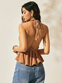 TrendSteals Vintage Bohemian Vacation Orange Ruffled Hem Casual Tank Top For Women Cotton Backless Tie Fall Clothes - Orange - View 5