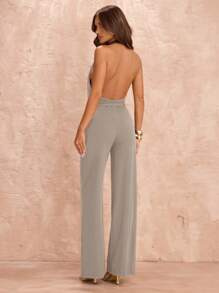 SHEIN BAE Bộ đồ liền thân thắt nút chữ V sâu gợi cảm bó sát cho kỳ nghỉ hè trên bãi biển, phù hợp cho hẹn hò hàng ngày, đi chơi đêm, hộp đêm, tiệc tùng, tụ tập, tiệc cocktail, tiệc hồ bơi, quần áo mùa tựu trường, mùa tựu trường, quần áo ngày lễ, quần áo lễ hội âm nhạc, quần áo lễ hội nhạc đồng quê, quần áo hòa nhạc - Xám - Xem 2