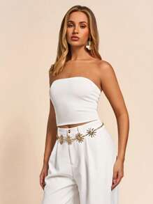SHEIN PETITE White Color Tube Top, Date Night, Going Out Top, Basic Top, Beach,Summer Tube Top,Crop Tops,Summer Tops,White Top - White - View 4