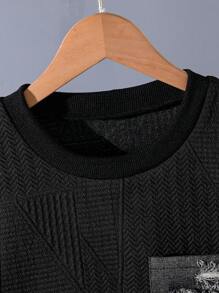 2pcs Youth (Boys) Casual, Vacation, Fashion, Street, Minimalist, Daily Wear Short Sleeve T-Shirt & Denim Shorts Set - Black - View 5