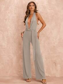 SHEIN BAE Bộ đồ liền thân thắt nút chữ V sâu gợi cảm bó sát cho kỳ nghỉ hè trên bãi biển, phù hợp cho hẹn hò hàng ngày, đi chơi đêm, hộp đêm, tiệc tùng, tụ tập, tiệc cocktail, tiệc hồ bơi, quần áo mùa tựu trường, mùa tựu trường, quần áo ngày lễ, quần áo lễ hội âm nhạc, quần áo lễ hội nhạc đồng quê, quần áo hòa nhạc - Xám - Xem 7