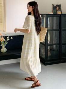 DAZY Women's Textured Puff Sleeve Sweet Dress, Spring/Summer - Beige - View 3