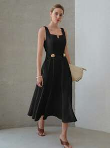 MOTF PREMIUM SQUARE NECK ZIPPER DRESS