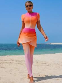 Swim Shayni 1pc Women's Elegant Dignified Gradient Print One-Piece Swimsuit, Fitted Casual Holiday Swimwear/Bathing Suit For Summer Beach Vacation - Multicolor - View 1