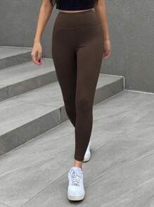 DAZY Women's High Waist Street Casual Slim Fit Long Leggings,Back To School Clothes Fall Tights - Coffee Brown - View 3