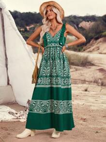 LanaWest Vestido con estampado floral y volante en el bajo para mujer, ideal para vacaciones