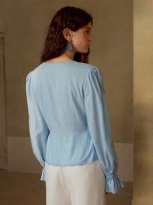 MOTF PREMIUM Blusa abotonada con bordado - Azul - Ver 3