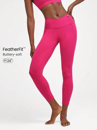 GLOWMODE 24" FeatherFit™ Crossover Yoga Leggings Buttery Soft High Stretch Crossover Waist Sports Tights Fall Winter