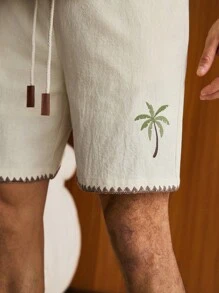 SWAVVY 2pcs/Set Men's Fashionable Casual Daily Woven Loose Fit Short Sleeve Shirt And Drawstring Waist Straight Leg Shorts Set