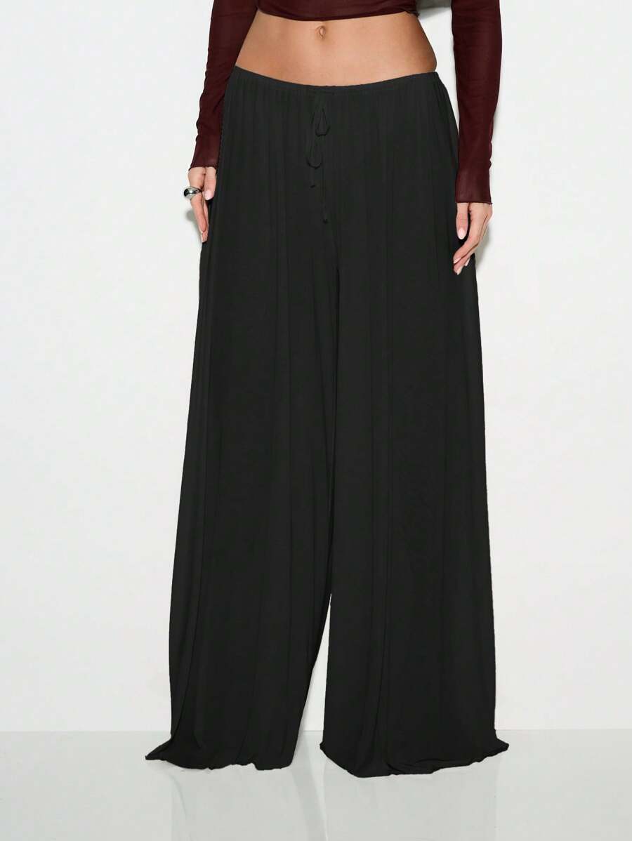 KIZN Pantalones palazzo de pierna ancha, de cintura alta, fluidos, de malla, elegantes para usar por la noche, en el hogar o en festivales y bailes