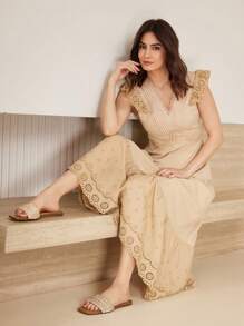 MOTF PREMIUM TWO-TONE SQUARE TOE FLAT SANDALS FOR CHRISTMAS - Champagne - View 7