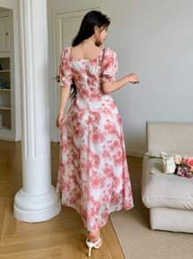 Modelyn Women's Floral Jacquard Textured Print Form-Fitting Midi Dress - Pink - View 2