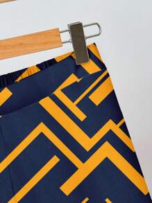 SHEIN Clasi Set di top senza maniche arancione brillante e pantaloni larghi con stampa geometrica, completo casual adatto per l'estate e l'uso quotidiano