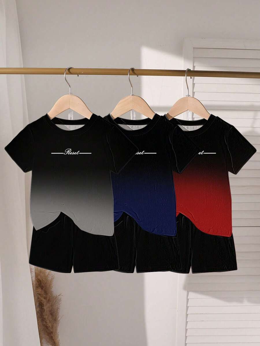 Casual Minimalist Pattern Short Sleeve Round Neck T-Shirt Set Clothes Summer T Shirt For Summer - Black - View 1