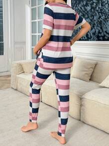 Moonlight&Mama 2件套休闲条纹V领宽松孕妇上衣和紧身裤套装假日季节