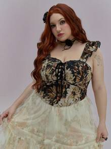 ROMWE Hauts ajustés de grande taille pour femmes avec design de cravate à fleurs vintage