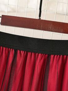 Celure Plus Size Women Contrasting Color Mesh Bow Decor A-Line Skirt - Red - View 3