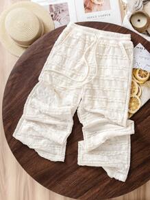 Tween Girls Apricot Plain Fabric Elegant Lotus Ruffle Long Pants - Apricot - View 3