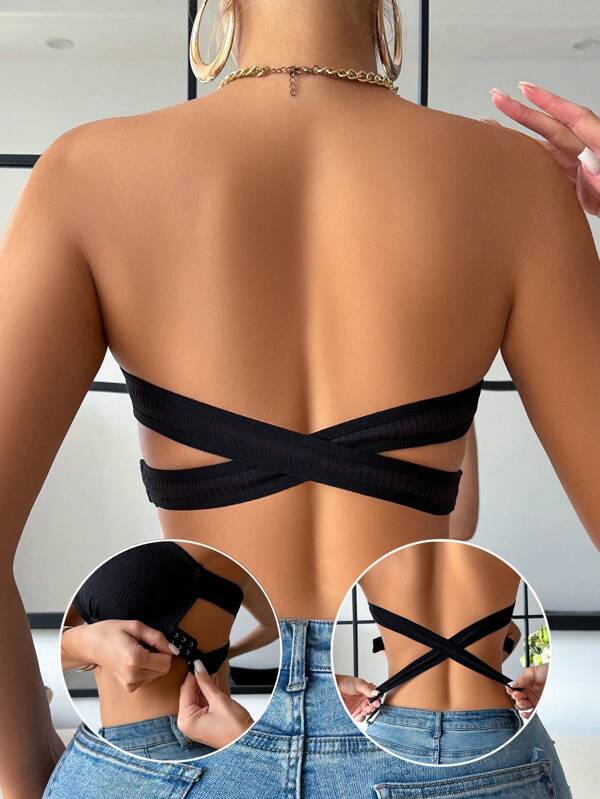 NudeFit Strapless Solid Color Cross-Back Bandeau Bra
