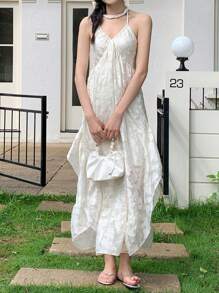 SHEIN LUNE 时尚新款女式露背大摆夏季度假连衣裙 - 白色 - 查看 4