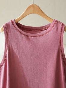 CosyJoli Plus Size Casual Summer Sleeveless Top With Contrasting Stitching - Dusty Pink - View 4