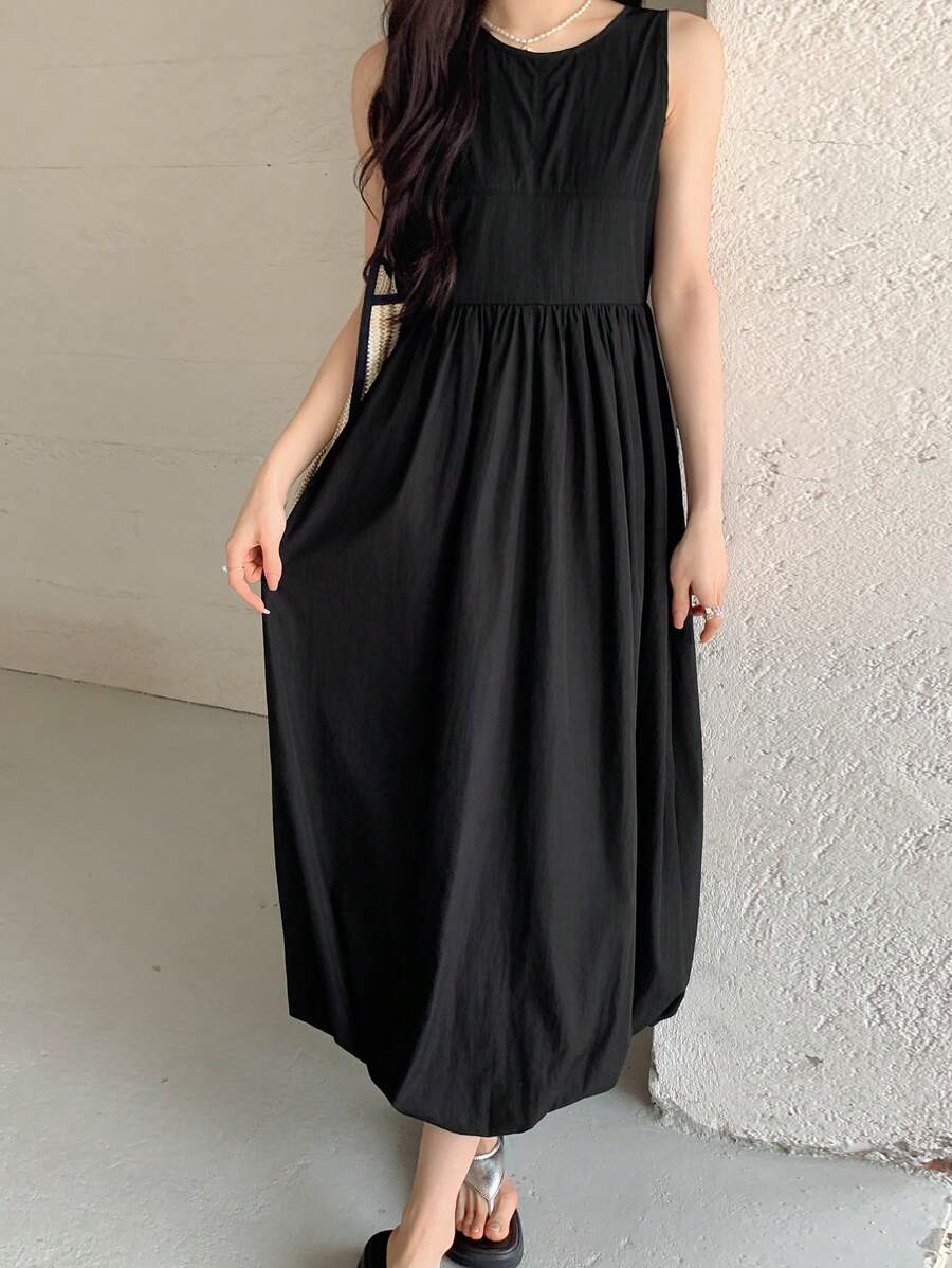 DAZY Vestido informal estilo maxi sin mangas con estampado floral negro, elegante para vacaciones - Negro - Ver 1