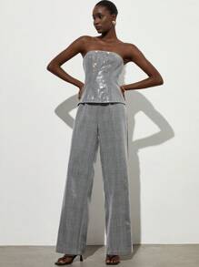 SHEIN Privé Set de 2 piezas de Top recortada con estampado de cuadros blancos y negros y lentejuelas para mujer