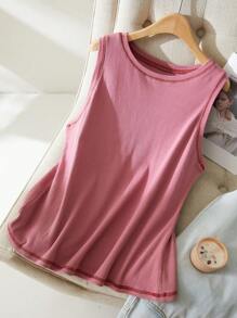 CosyJoli Plus Size Casual Summer Sleeveless Top With Contrasting Stitching - Dusty Pink - View 7