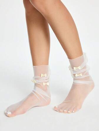 Kawaii 1 Pair Cute & Sweet Bow Design Women Long Over-The-Knee Socks